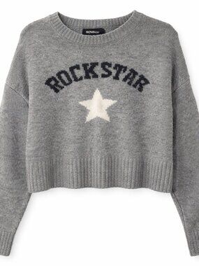 Nova Kids Girls Rockstar Gray Knit Sweater Size M 10-12